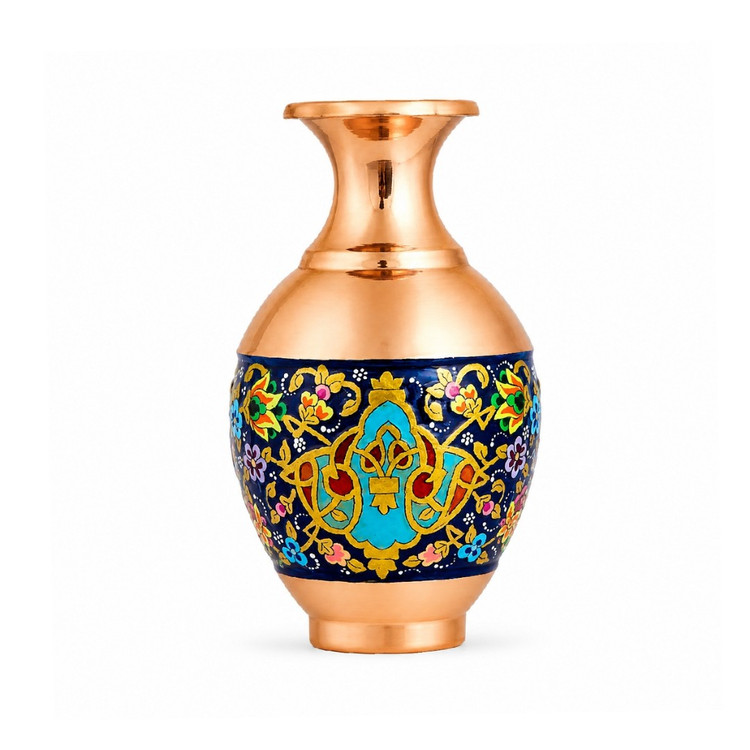 گلدان مسی طرح پرداز طلایی مدل خمره ای ارتفاع 15