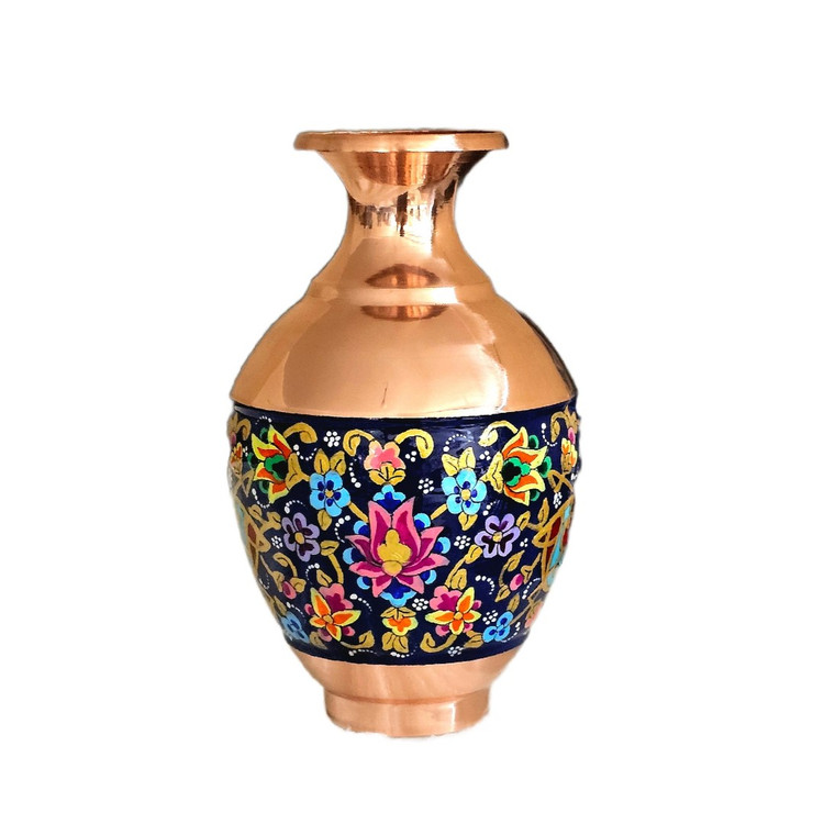 گلدان مسی طرح پرداز طلایی مدل خمره ای ارتفاع 15