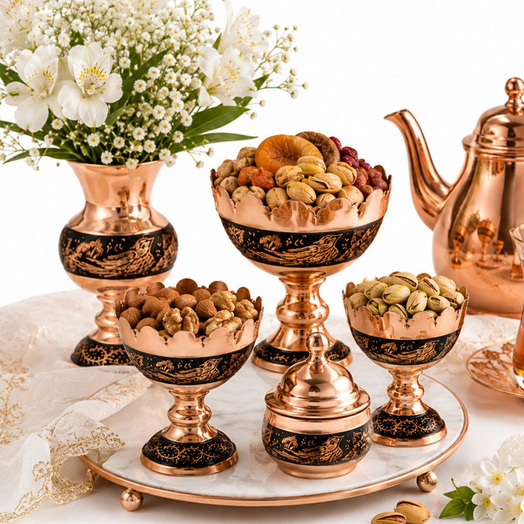 آجیل خوری،شکلاتخوری، قندان مسی الماس تراش سایز کوچک