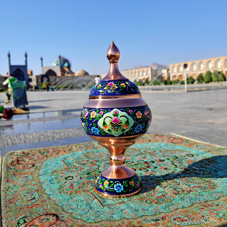 شکلات خوری مسی پایه دار مس و پرداز ارتفاع 23 سانتی
