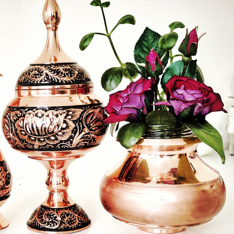 شکلات خوری مسی پایه دار مدل الماس تراش ارتفاع 23