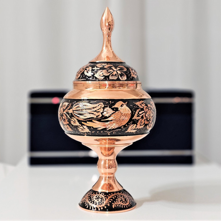 فروش عمده شکلات خوری مسی مدل الماس تراش ارتفاع29/5 به همراه جعبه فانتزی بسته 5 عددی