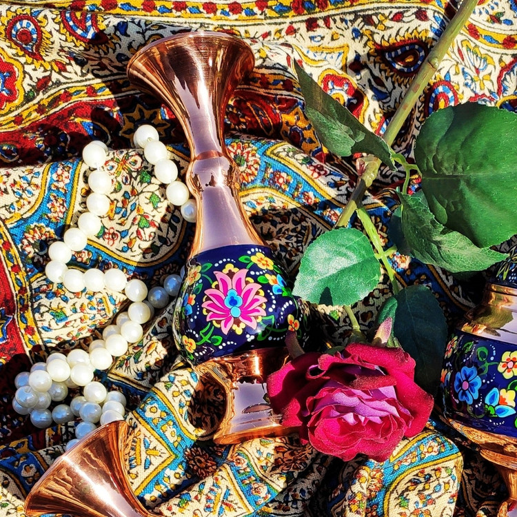 گلدان مسی و پرداز ارتفاع 16 سانتی بسته دو عددی