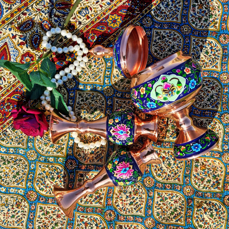 گلدان مسی و پرداز ارتفاع 16 سانتی بسته دو عددی