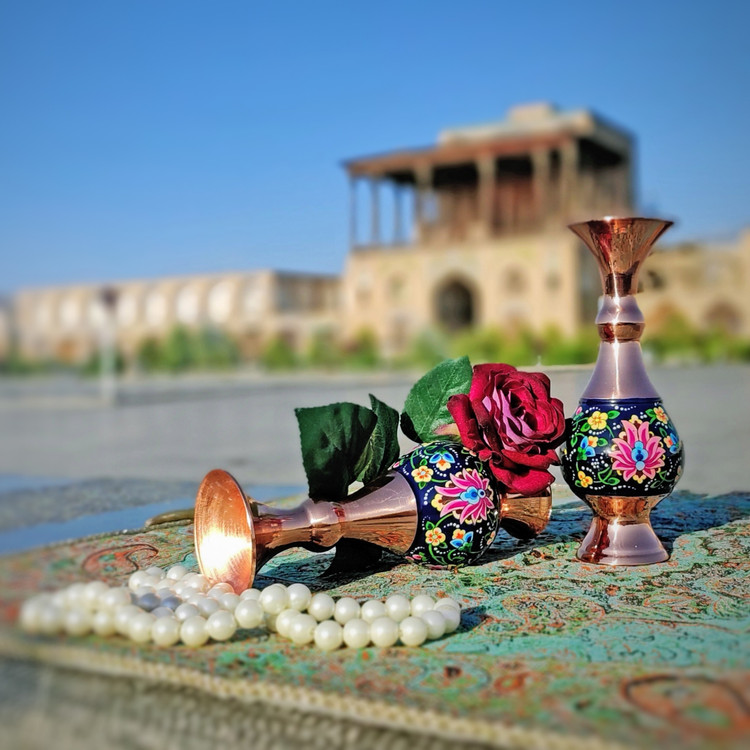 گلدان مسی و پرداز ارتفاع 16 سانتی بسته دو عددی