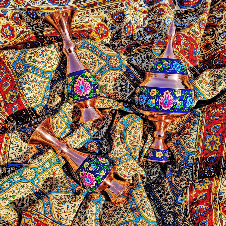 گلدان مسی و پرداز ارتفاع 16 سانتی بسته دو عددی