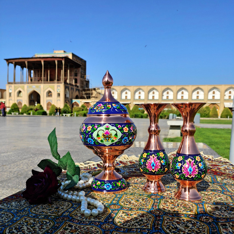 گلدان مسی و پرداز ارتفاع 16 سانتی بسته دو عددی
