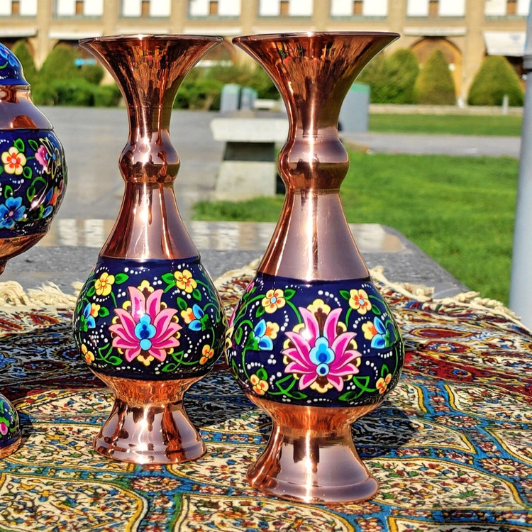گلدان مسی و پرداز ارتفاع 16 سانتی بسته دو عددی