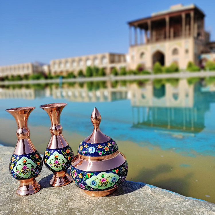 گلدان مس و پرداز مدل ترنج ارتفاع 16