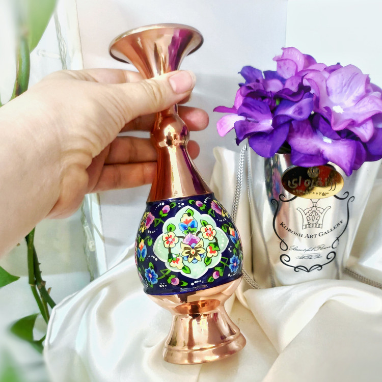 گلدان مس و پرداز ارتفاع 20 سانتی