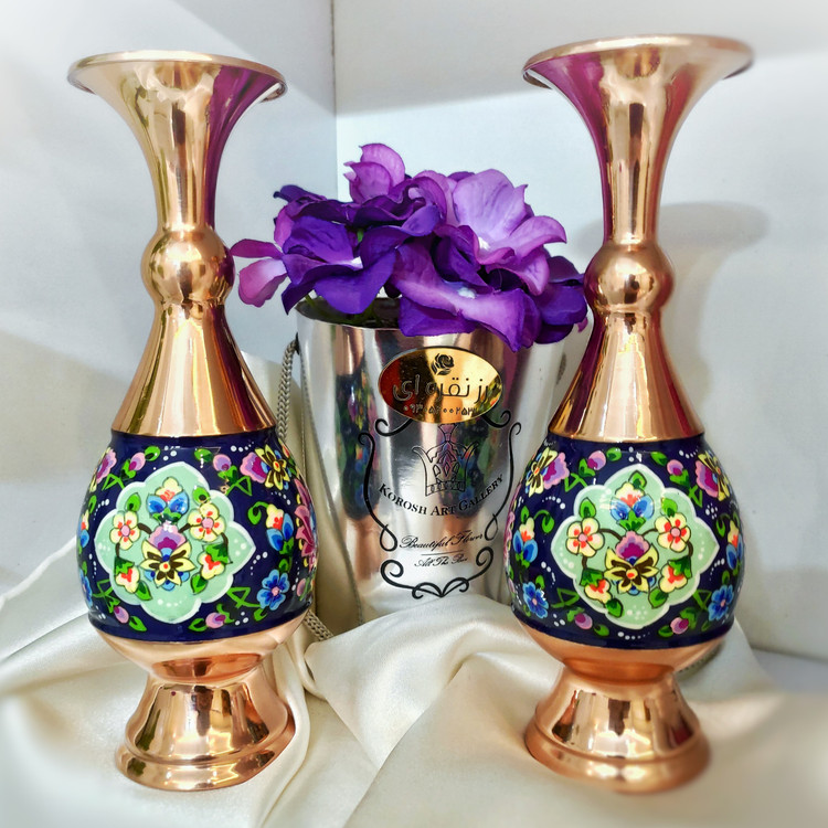 گلدان مس و پرداز ارتفاع 20 سانتی