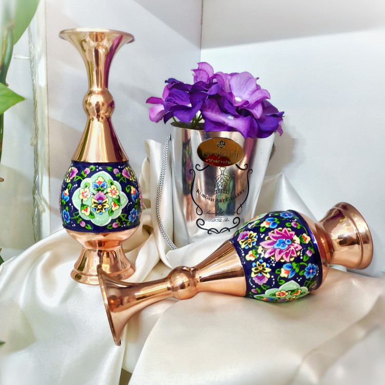 گلدان مس و پرداز ارتفاع 20 سانتی