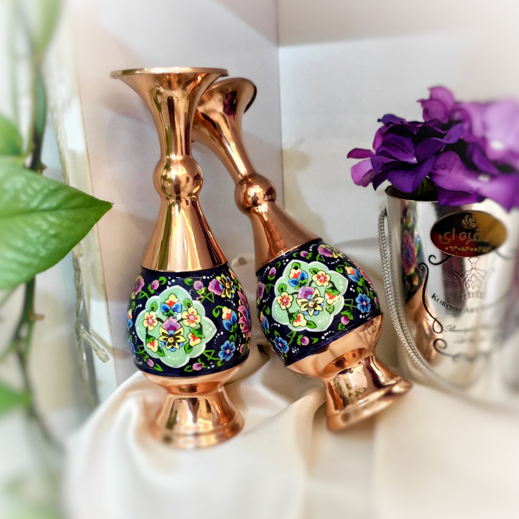 گلدان مس و پرداز ارتفاع 20 سانتی