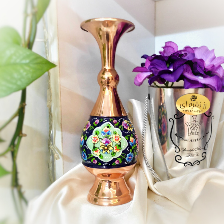 گلدان مس و پرداز ارتفاع 20 سانتی