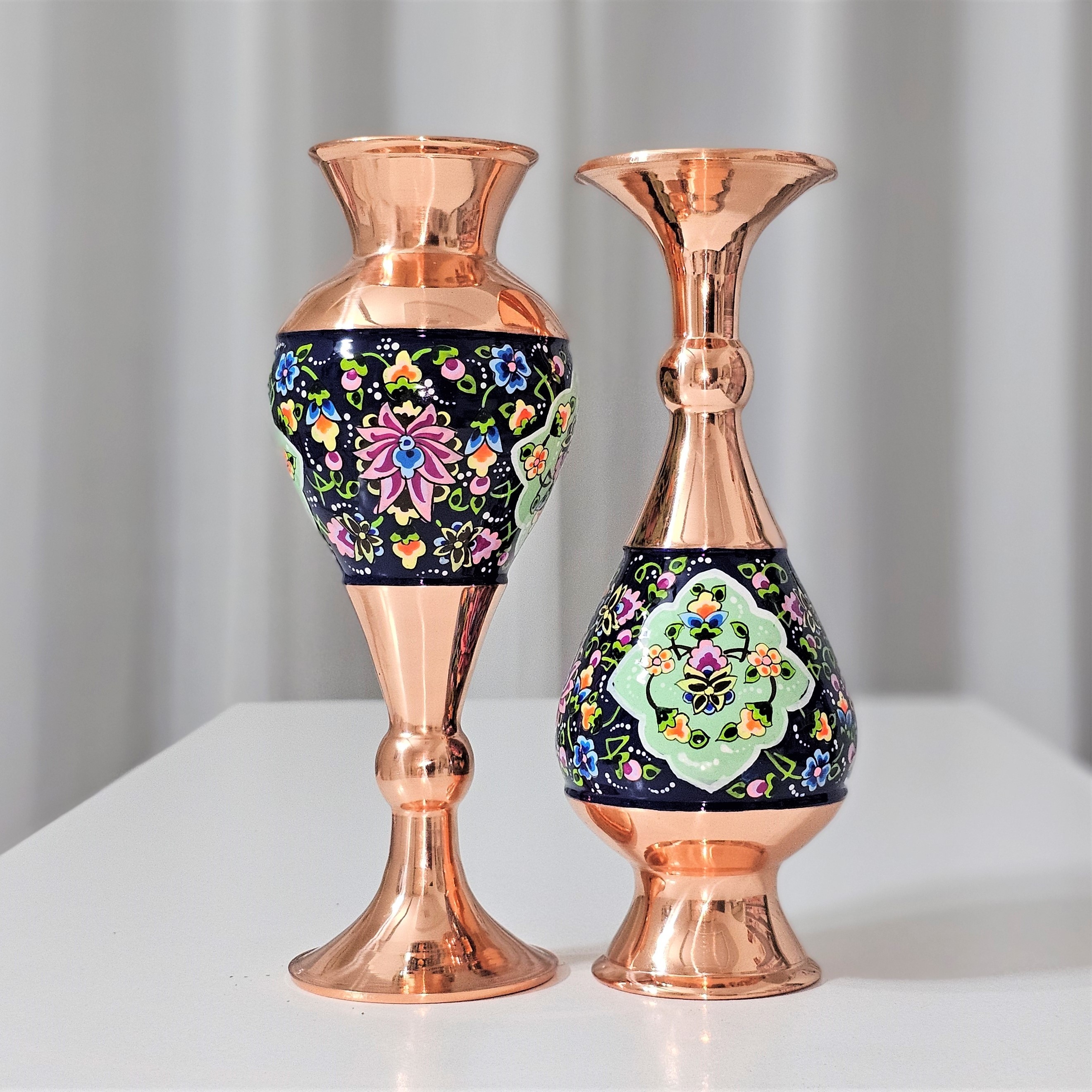 گلدان مس و پرداز ارتفاع 20 سانتی مجموعه دو عددی
