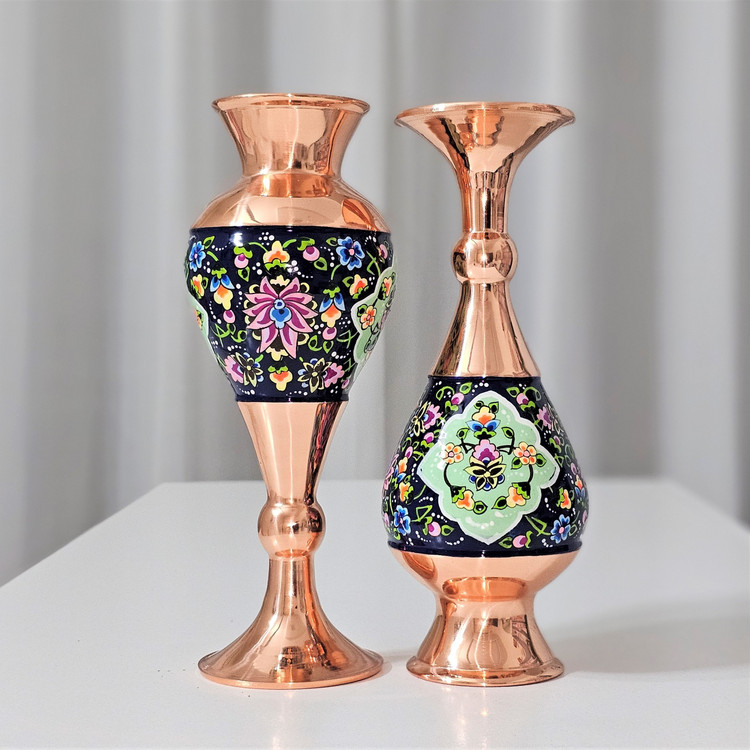 گلدان مس و پرداز ارتفاع 20 سانتی مجموعه دو عددی