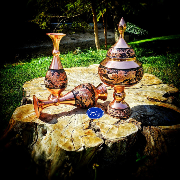 گلدان مسی مدل الماس تراش ارتفاع 25