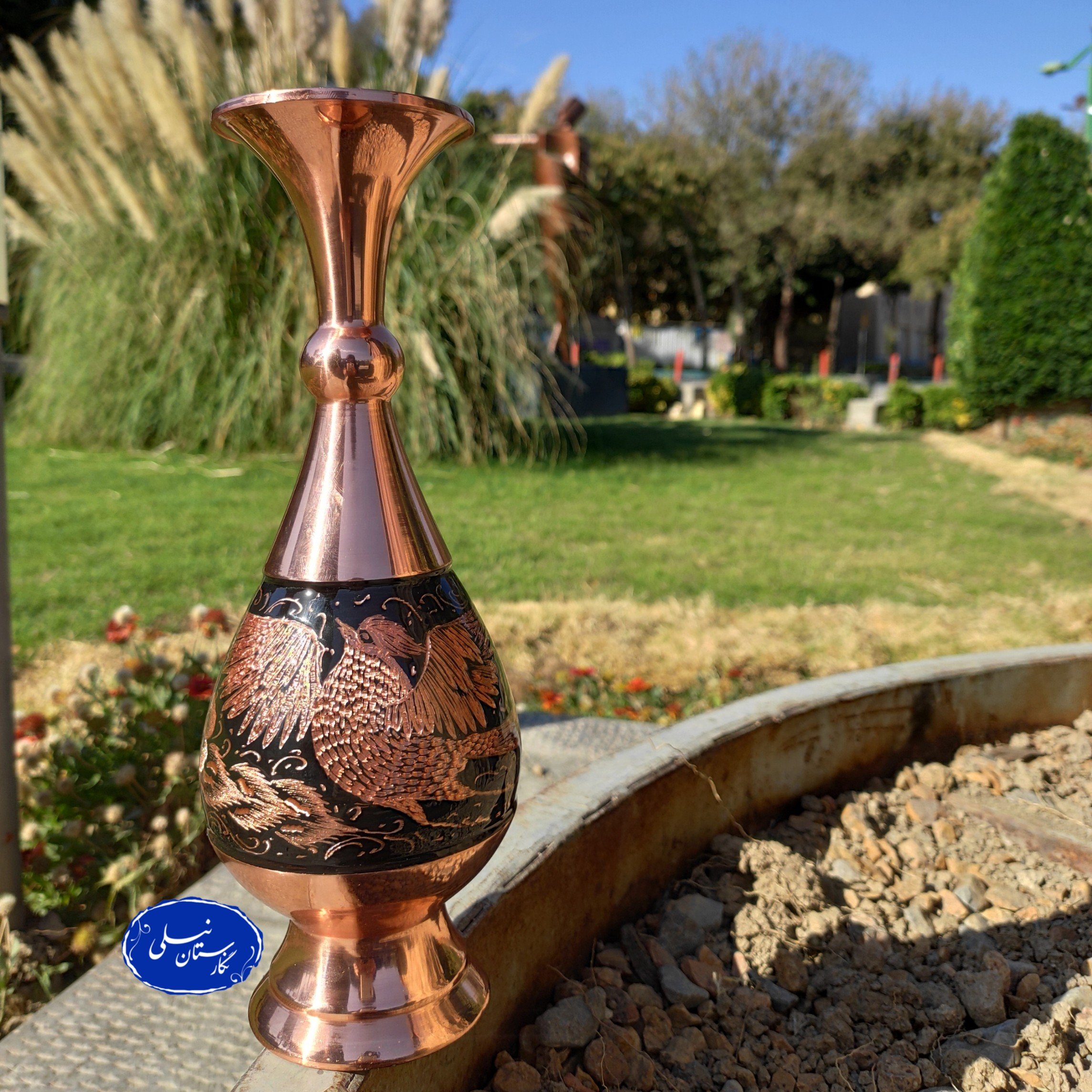 گلدان مسی مدل الماس تراش ارتفاع 25