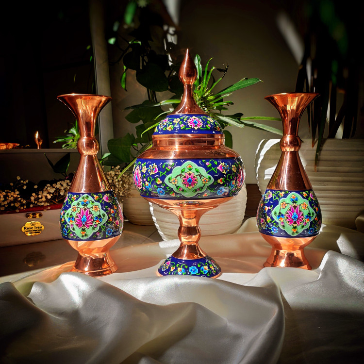 گلدان مس و پرداز 25 سانتی