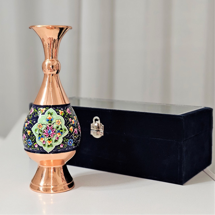 گلدان مس و پرداز ارتفاع25سانت به همراه جعبه فانتزی مناسب هدیه