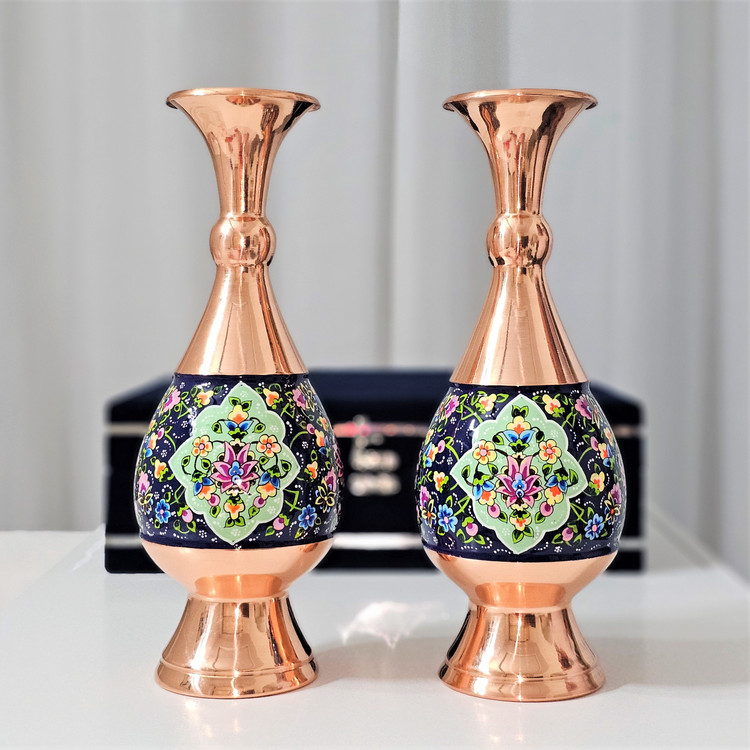 گلدان مسی دو عددی 25سانتی مس و پرداز به همراه جعبه فانتزی