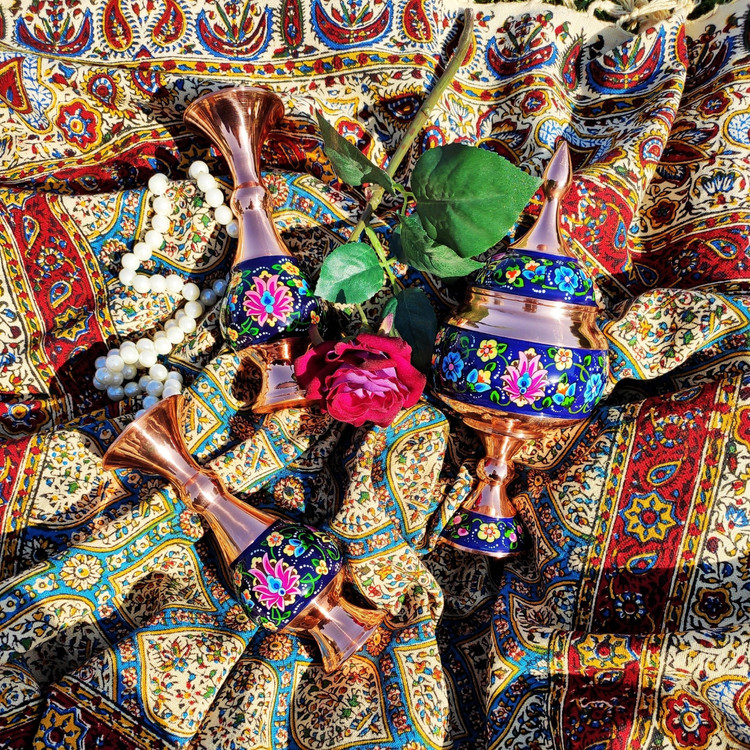ست گلدان 16 و شکلات خوری پایه دار 20 مس و پرداز