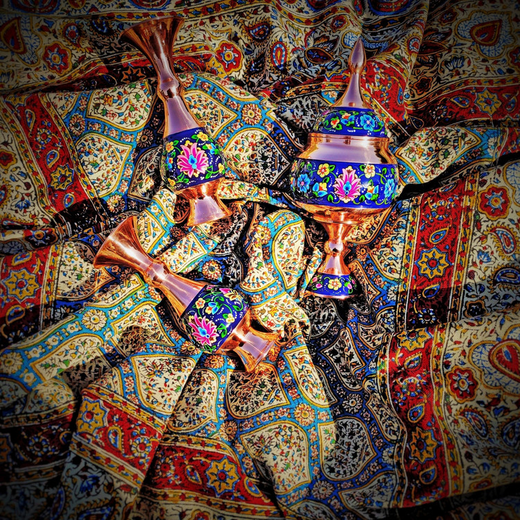 ست گلدان 16 و شکلات خوری پایه دار 20 مس و پرداز