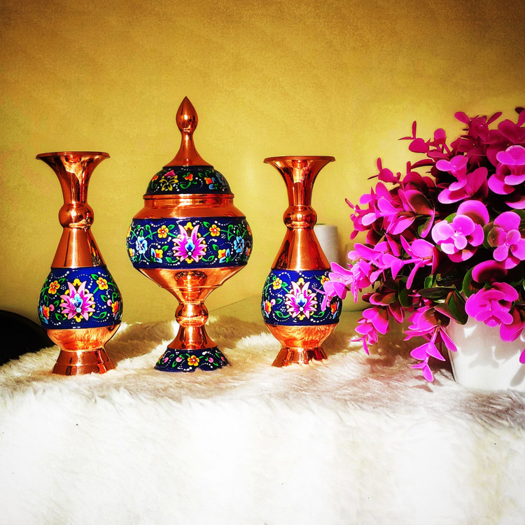 ست گلدان 16 و شکلات خوری پایه دار 20 مس و پرداز