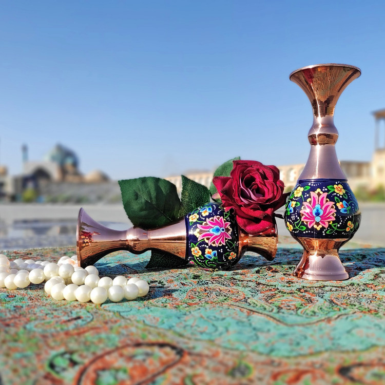 ست گلدان 16 و شکلات خوری پایه دار 20 مس و پرداز