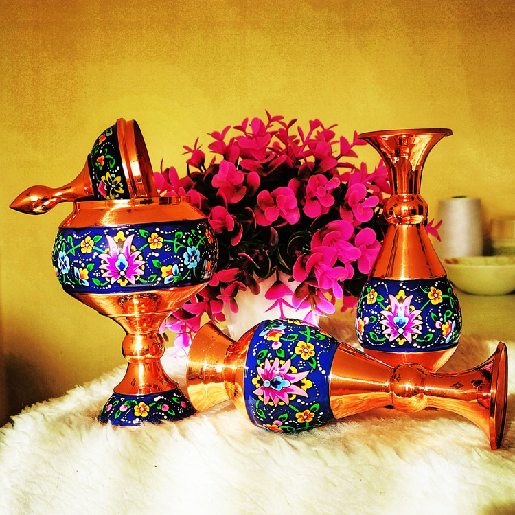 ست گلدان 16 و شکلات خوری پایه دار 20 مس و پرداز