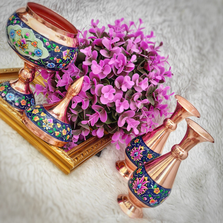 ست گلدان 16 و شکلات خوری پایه دار 23 مس و پرداز
