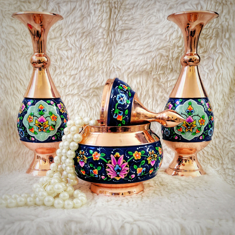 ست گلدان 20 و شکلات خوری 17 مس و پرداز