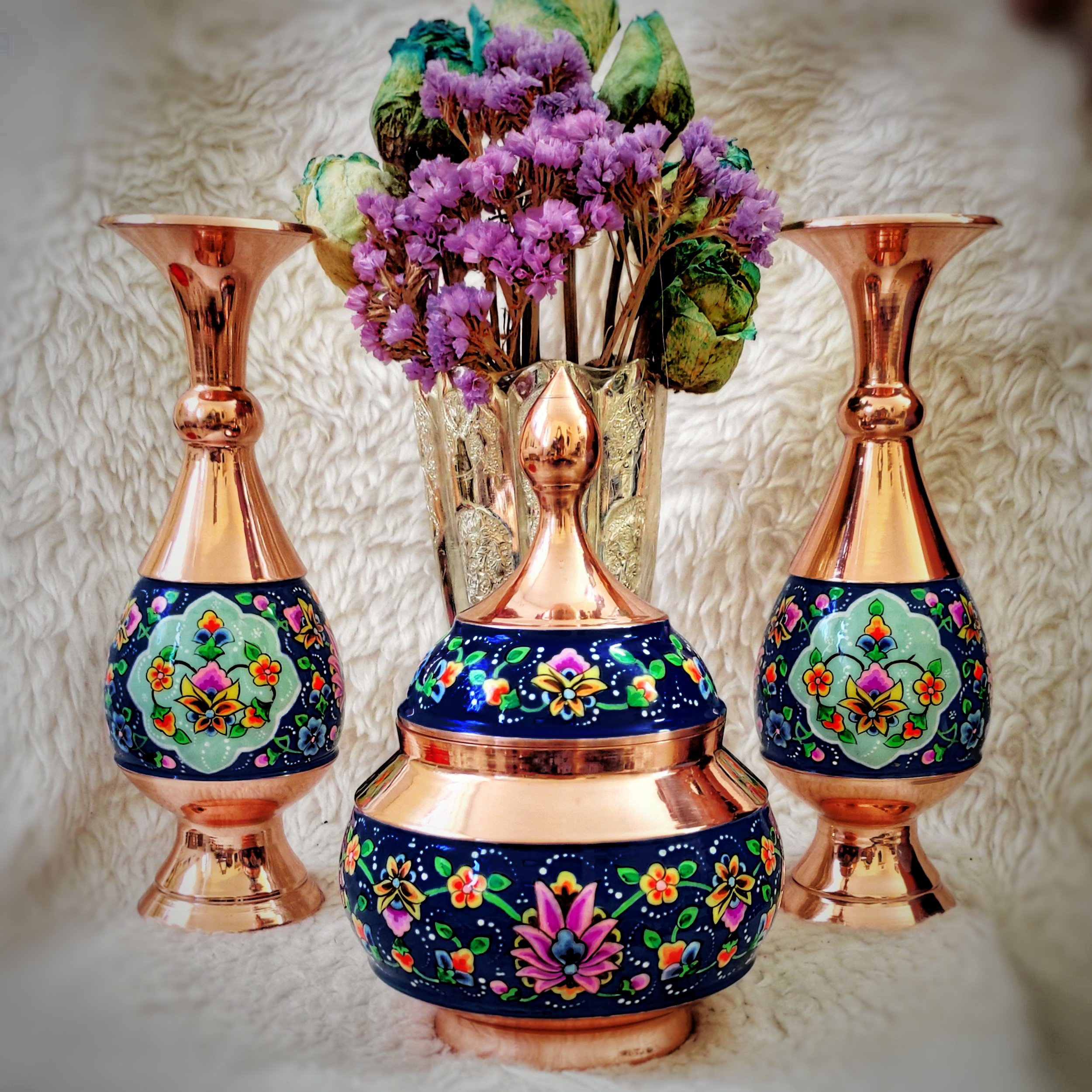 ست گلدان 20 و شکلات خوری 17 مس و پرداز