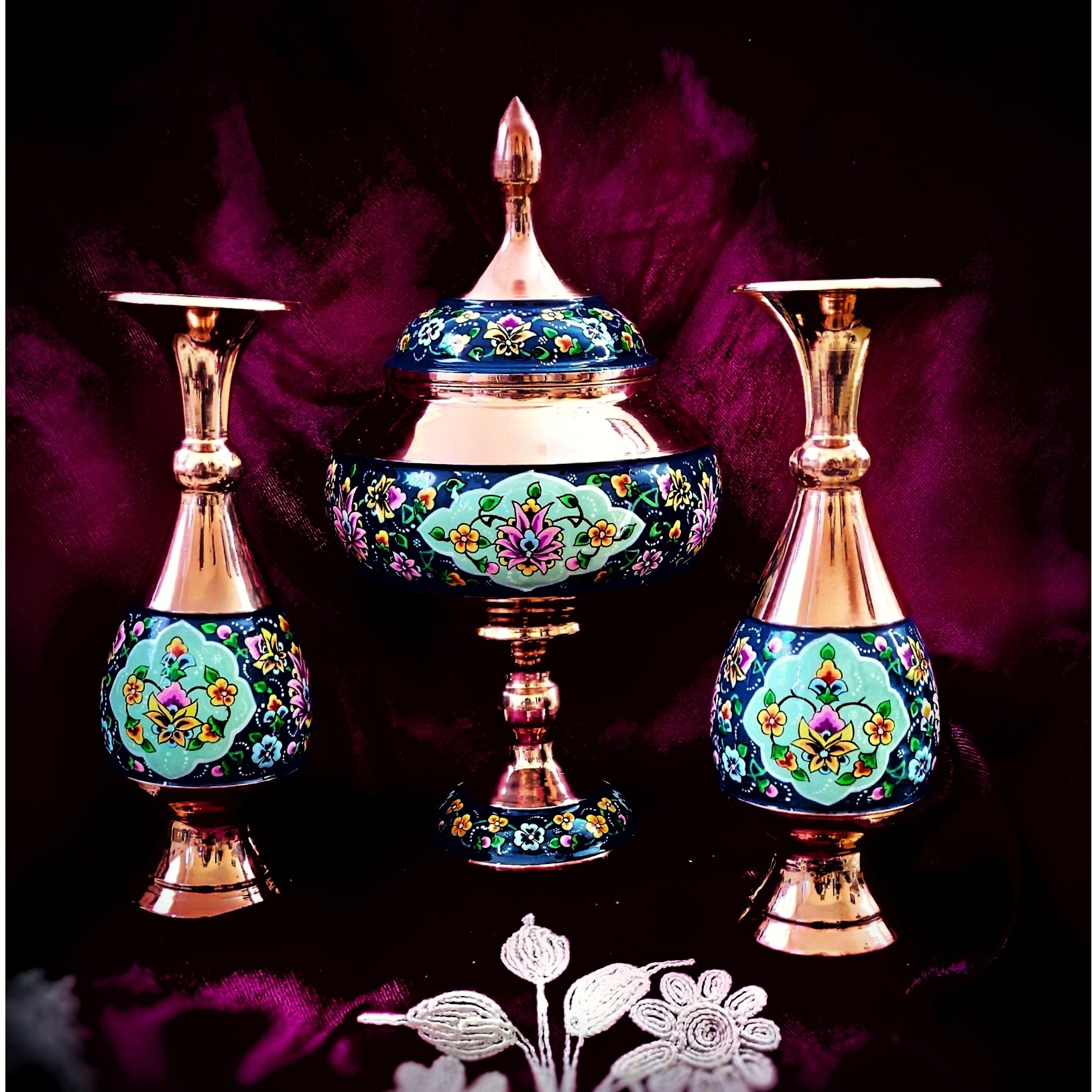 ست گلدان 20 و شکلات خوری 27 مس و پرداز