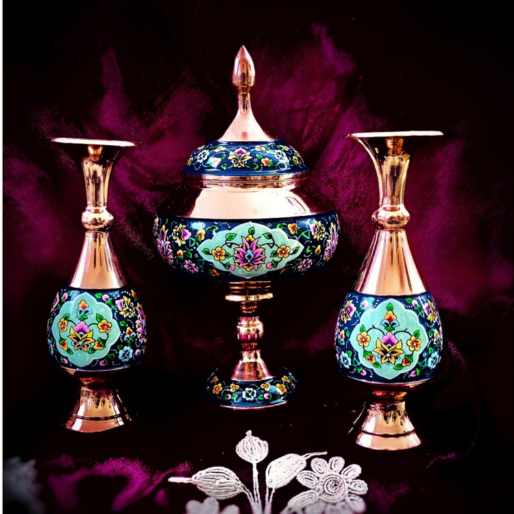 ست گلدان 20 و شکلات خوری 27 مس و پرداز
