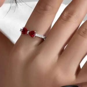 انگشتر پاپیون جواهری نگین کاری شده آبکاری درجه یک نقره رنگ ثابت فری سایز Freesize کد zmp (پس کرایه)