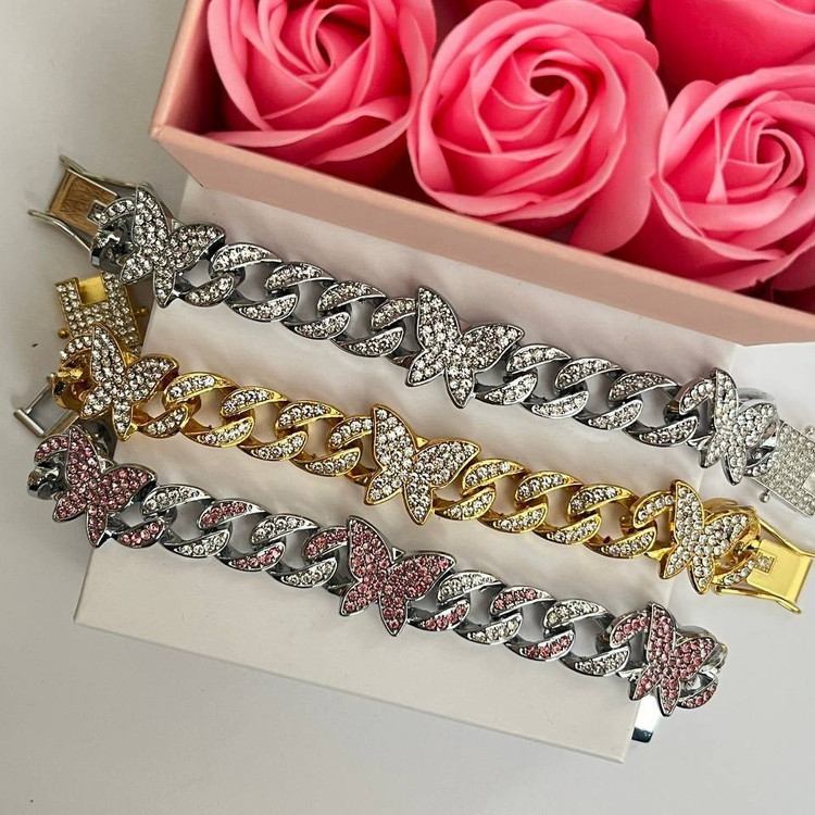 دستبند و گردنبند زنانه طرح کارتیر Cartier و پروانه رنگ ثابت با کیفیت بالا کد zel (پس کرایه)