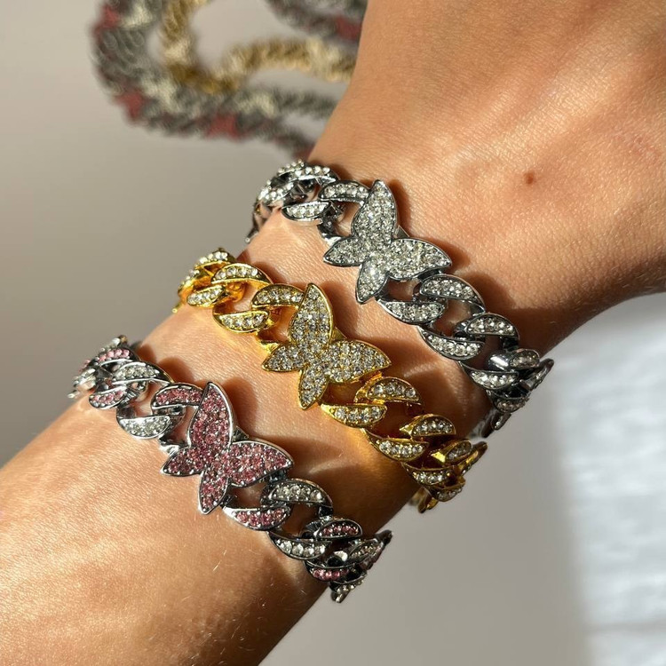 دستبند و گردنبند زنانه طرح کارتیر Cartier و پروانه رنگ ثابت با کیفیت بالا کد zel (پس کرایه)