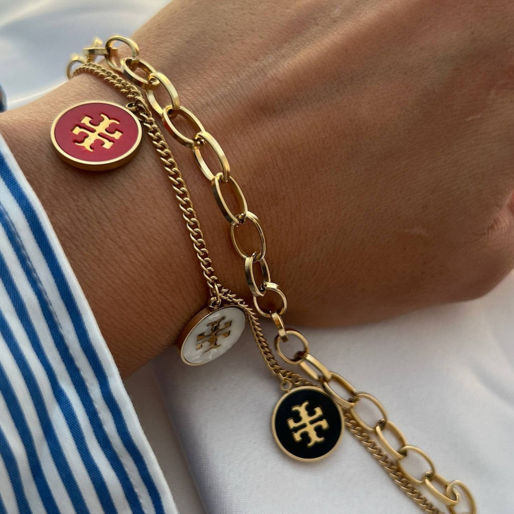 دستبند زنانه دو لاین با آویز پلاک رنگی Tory burch، رنگ ثابت کد ztj (پس کرایه)