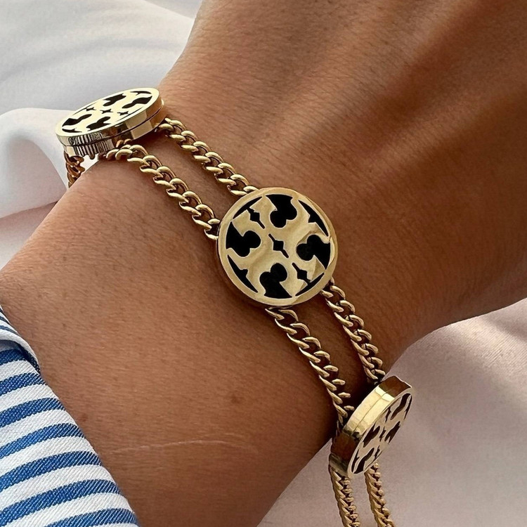 دستبند زنانه دو لاین با زنجیر کارتیر Cartier و پلاک Tory burch، رنگ ثابت کد ztj (پس کرایه)