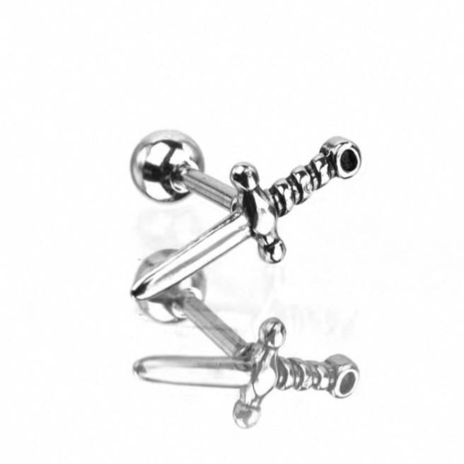 پیرسینگ گوش طرح شمشیر استیل عیار 316 رنگ ثابت ضد حساسیت کد zsf (پس کرایه)