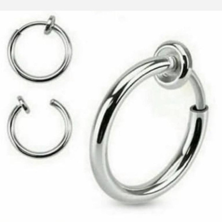 گوشواره و پیرسینگ فیک گوش لب بینی استیل طرح فنری مشکی و نقره ای رنگ ثابت و ضد حساسیت کد sf (پس کرایه)