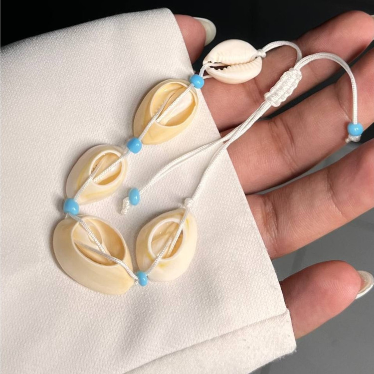 دستبند آبکاری نقره زنانه مهره ای طرح گوی آبی و صدف رنگ ثابت کد tk (پس کرایه)