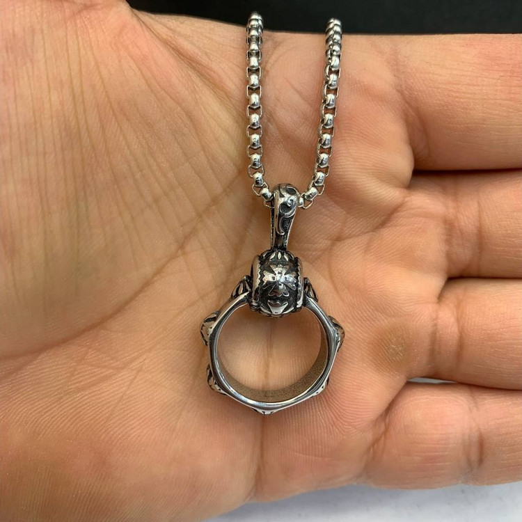 گردنبند و آویز پلاک استیل مردانه طرح حلقه ای کروم هارتز تنوع طرح رنگ ثابت کد bn (پس کرایه)