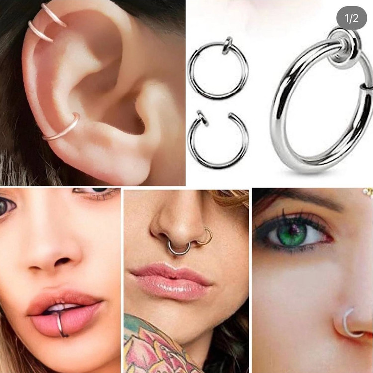 پیرسینگ گوش و لب و بینی استیل طرح فیک فنری حلقه ای رنگ ثابت و ضد حساسیت کد sf (پس کرایه)