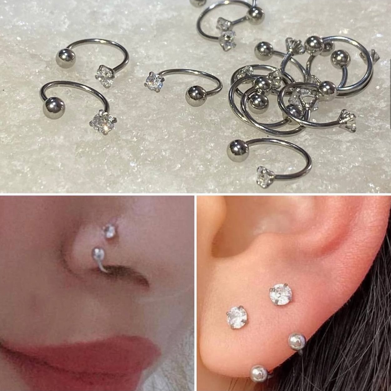پیرسینگ گوش و بینی نقطه اتصال به بدن استیل طرح اسمایل حلقه ای 8 و 10 میل رنگ ثابت و ضد حساسیت کد sf (پس کرایه)