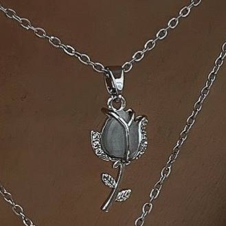 گردنبند و آویز پلاک آبکاری نقره طرح غنچه گل رز نگین تنوع طرح رنگ ثابت کد tj  (پس کرایه)