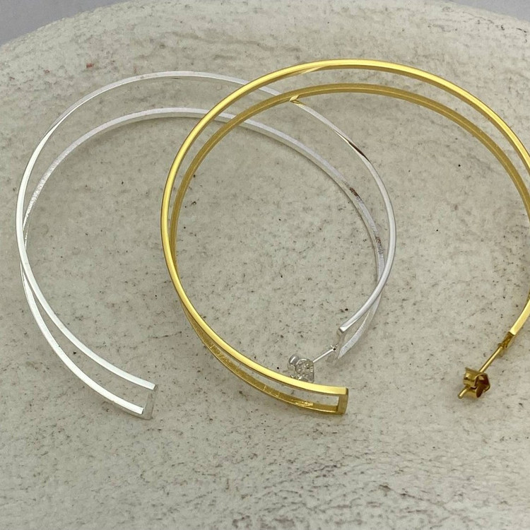 گوشواره استیل زنانه طرح هندسی نیم دایره رنگ ثابت کد tj (پس کرایه)