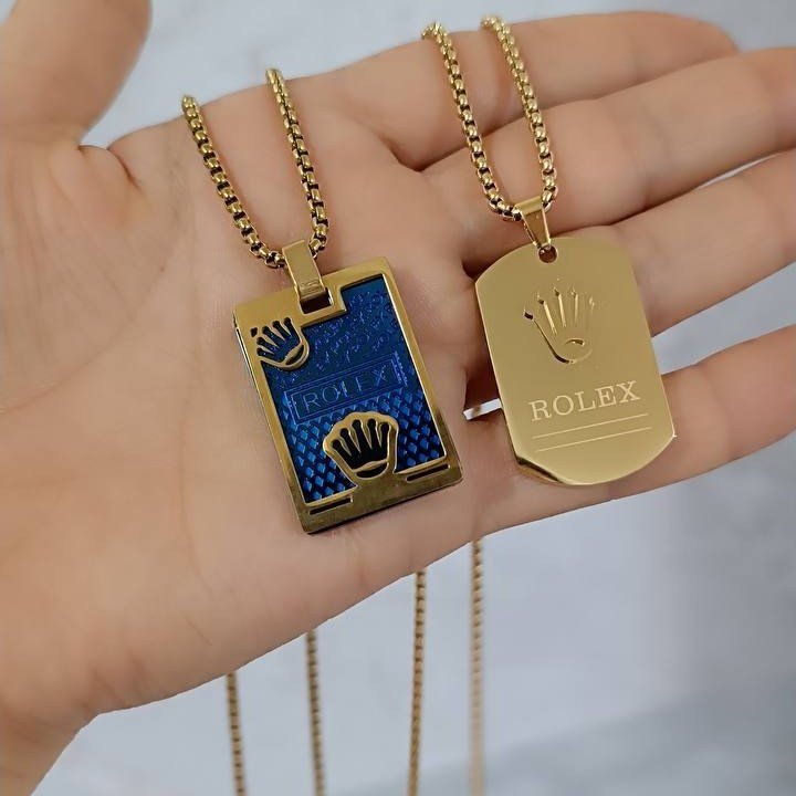 زنجیر و آویز پلاک استیل مردانه رولکس Rolex رنگ ثابت تنوع طرح و رنگ کدgy