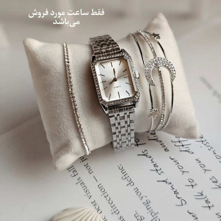 ساعت مچی عقربهای کوارتز زنانه مدل لوکس کلاسیک بند طرح بافت قاب دور نگین کد R1